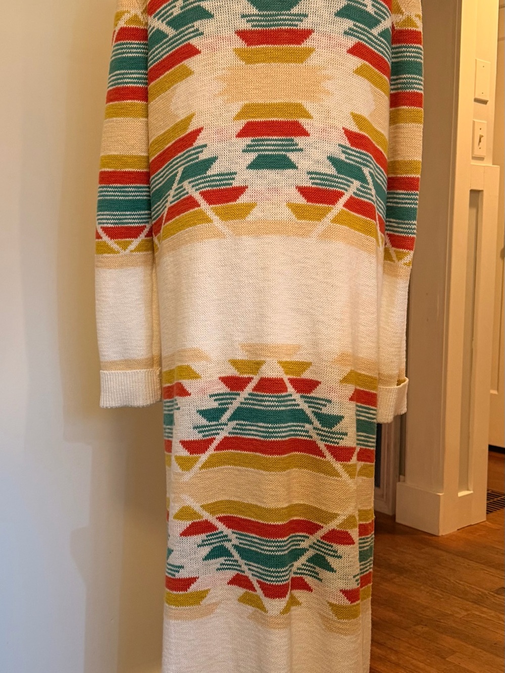 Pendleton knit cream Long Tribal Open-Front Cardigan with Multicolor stripes - Picture 4 of 5